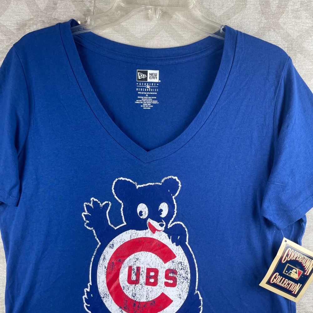 New Era Cooperstown Collection Women XL Blue NWT Distressed Cubs Graphic Tee MLB - Picture 6 of 9
